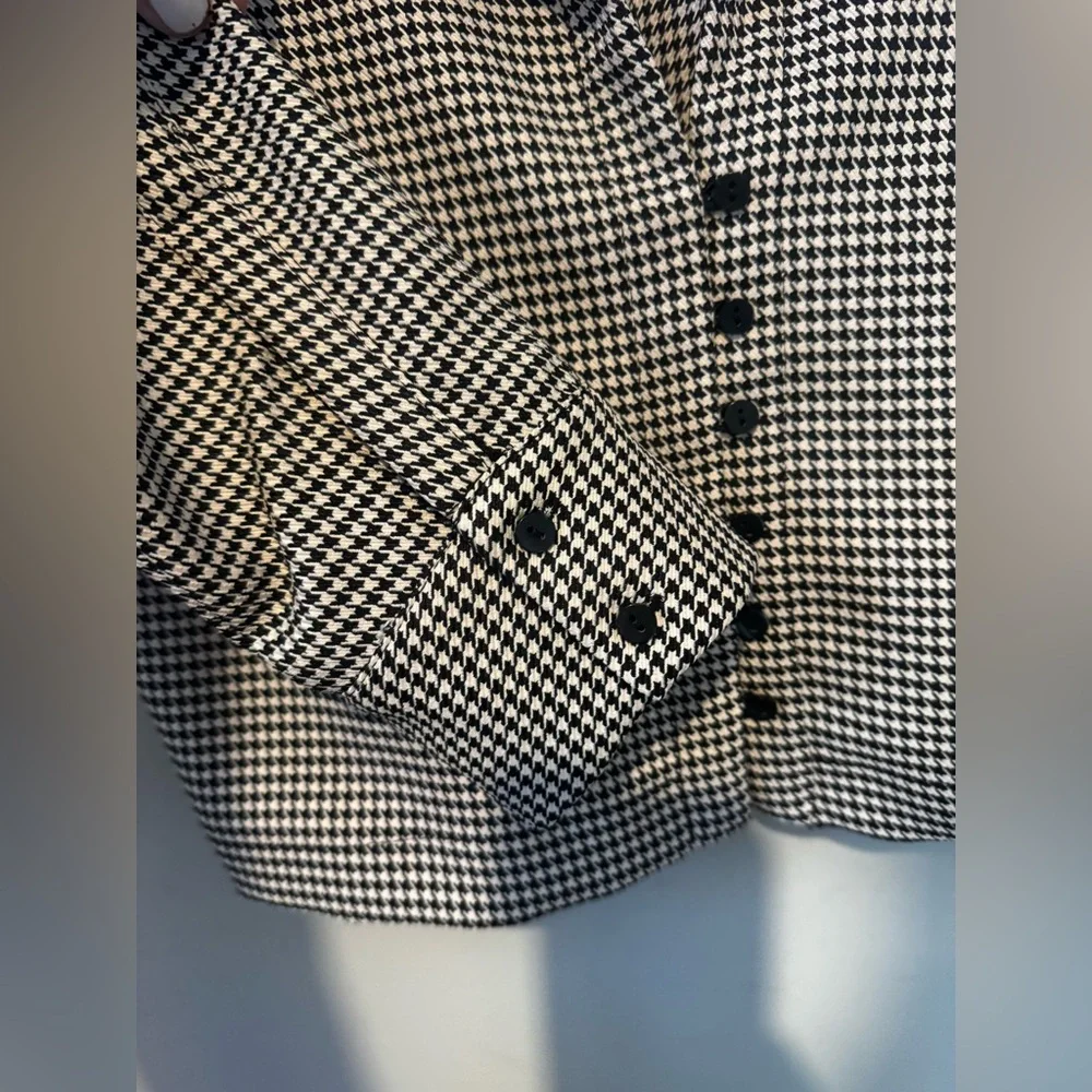 Zara houndstooth button-up cropped jacket, blazer, top sz xxl black & cream/tan